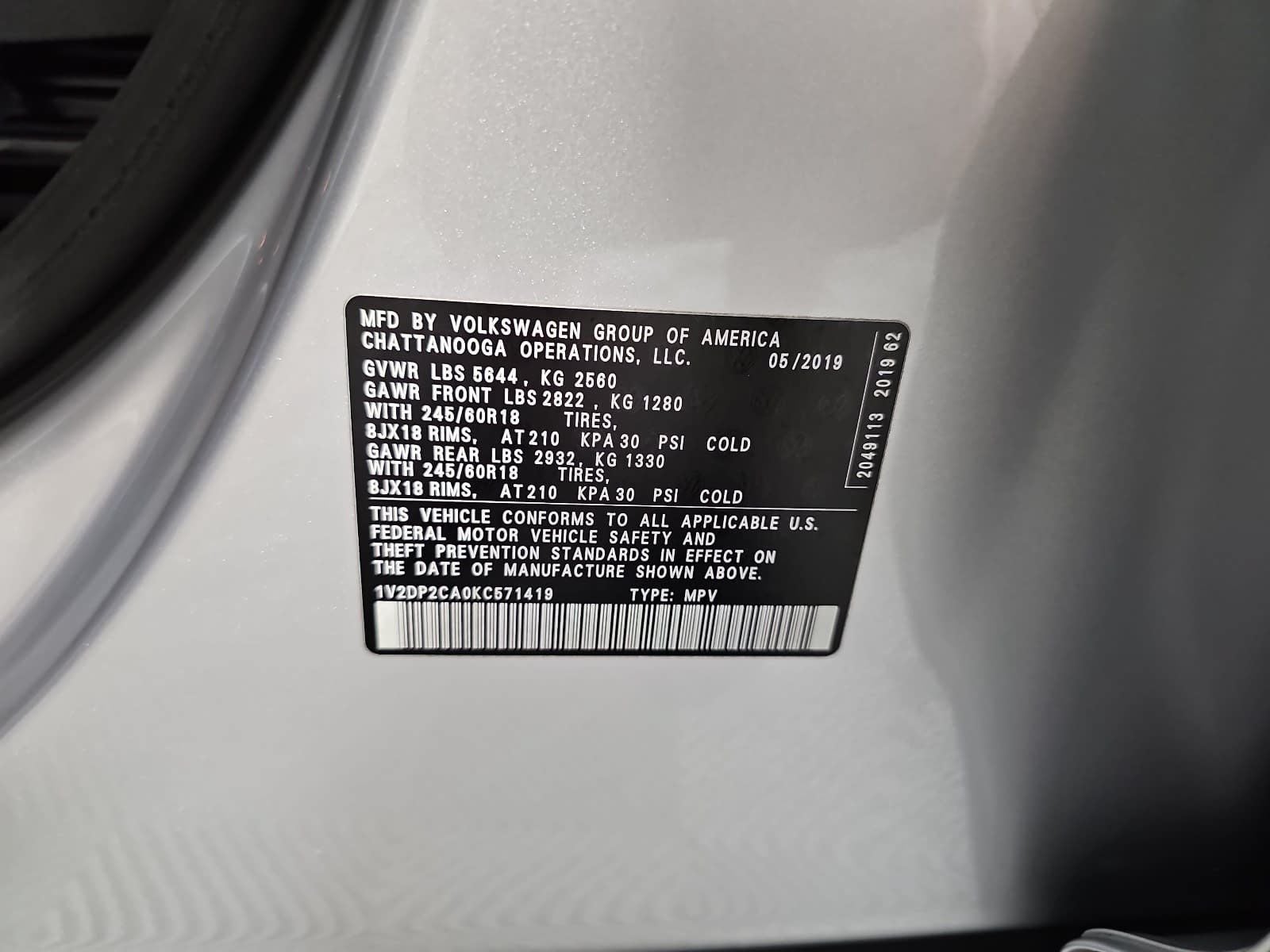2019 Volkswagen Atlas 2.0T SE