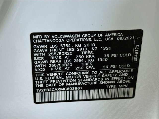 2021 Volkswagen Atlas 3.6L V6 SE w/Technology R-Line