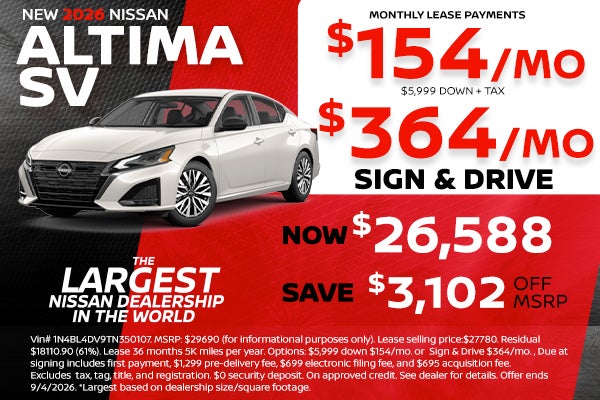 New 2026 Nissan Altima lease as low as $164 per month