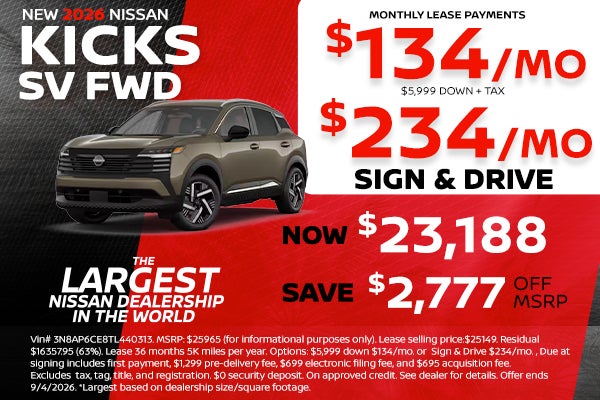 New 2026 Nissan Kicks lease as low as $134 per month