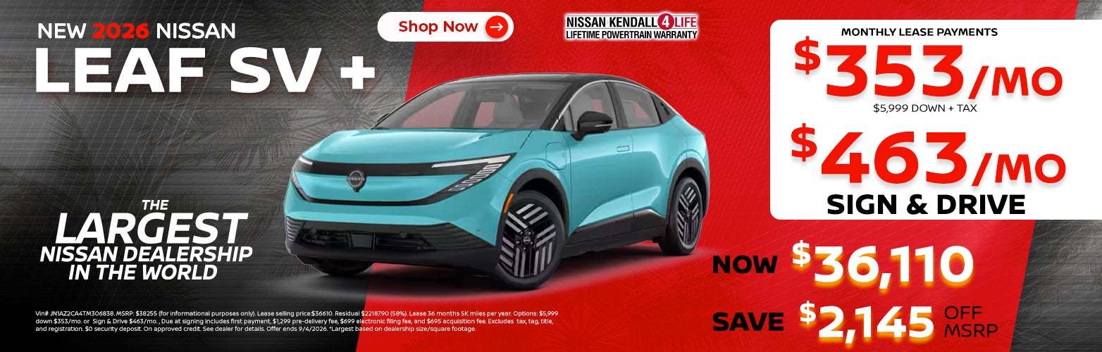New 2026 Nissan Leaf lease as low as $353 per month