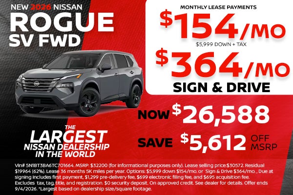 New 2026 Nissan Rogue lease as low as $154 per month