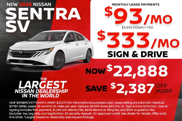 New 2026 Nissan Sentra lease as low as $93 per month