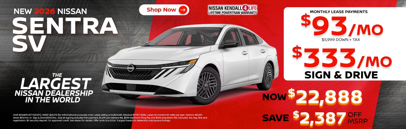 New 2026 Nissan Sentra lease as low as $93 per month