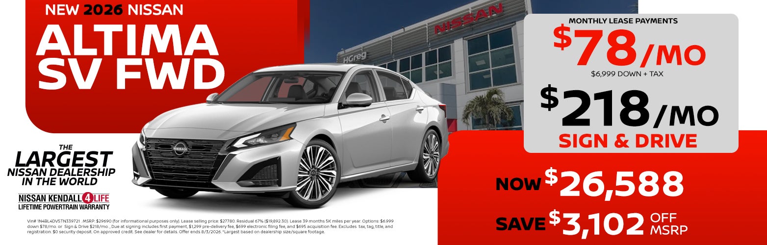 New 2026 Altima SV FWD at HGreg Nissan Kendall in Palmetto Bay FL