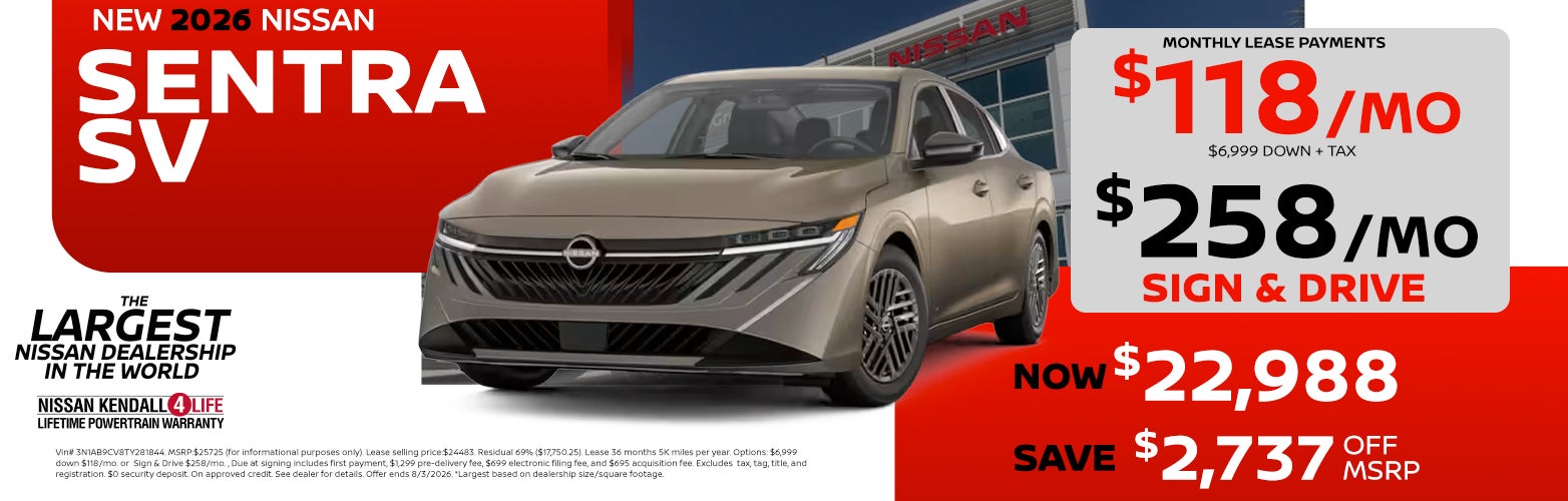 New 2026 Nissan Sentra SV at HGreg Nissan Kendall in Palmetto Bay FL