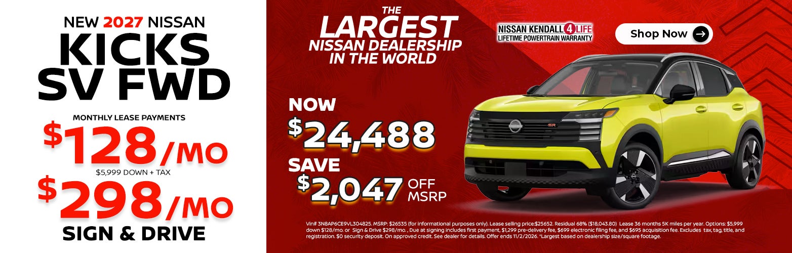 New 2026 Nissan Kicks: lease as low as $128/month