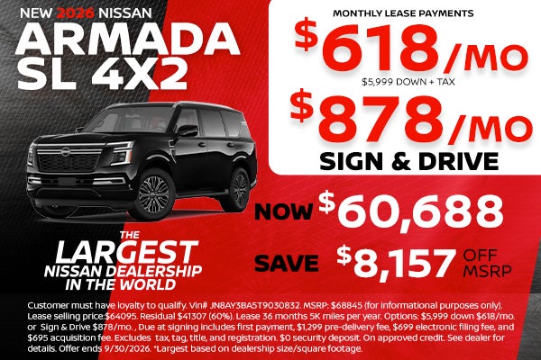 New 2026 Nissan Armada lease as low as $618 per month