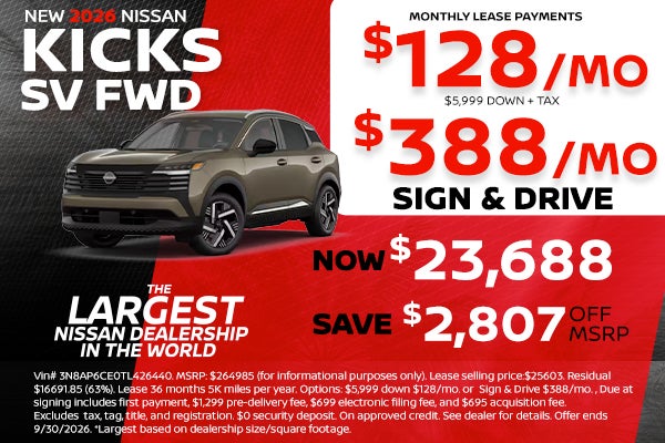 New 2026 Nissan Kicks lease as low as $128 per month