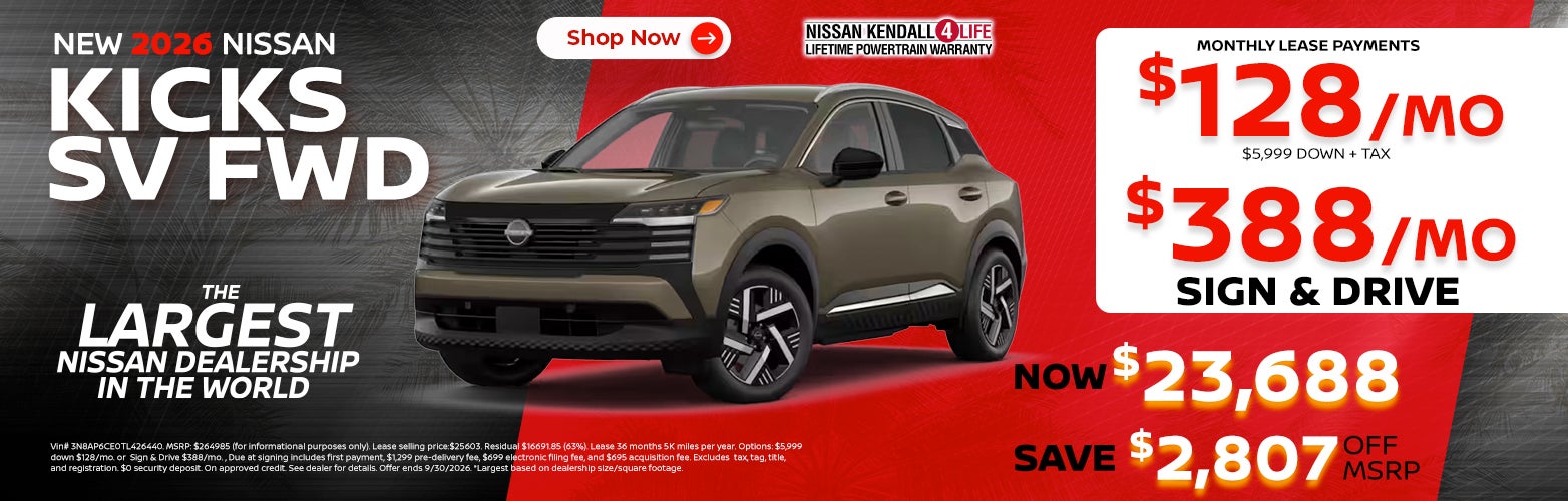 New 2026 Nissan Kicks lease as low as $128 per month