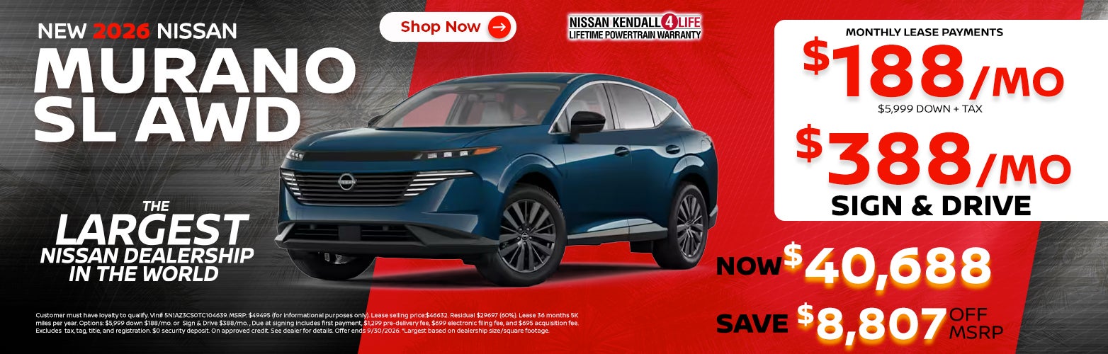 New 2026 Nissan Murano lease as low as $188 per month