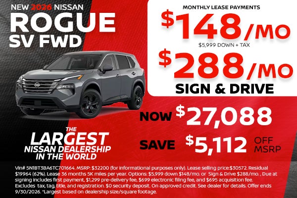 New 2026 Nissan Rogue lease as low as $148 per month