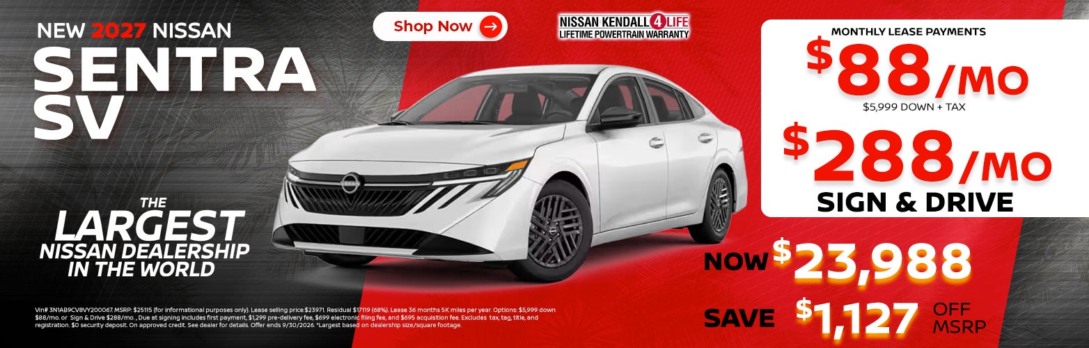 New 2027 Nissan Sentra lease as low as $88 per month
